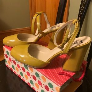 Retro Patent Mustard Strappy Heels